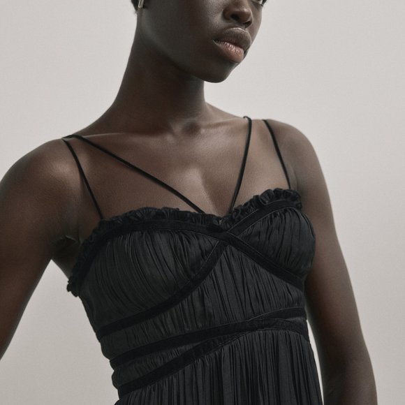 Massimo Dutti black Long pleated Spaghetti Straps Sleeveless dress - Picture 8 of 11